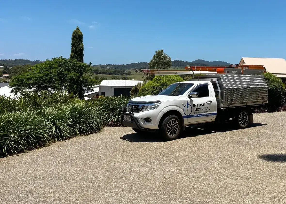 The branded Infuse Electrical service ute on a Mackay residential street